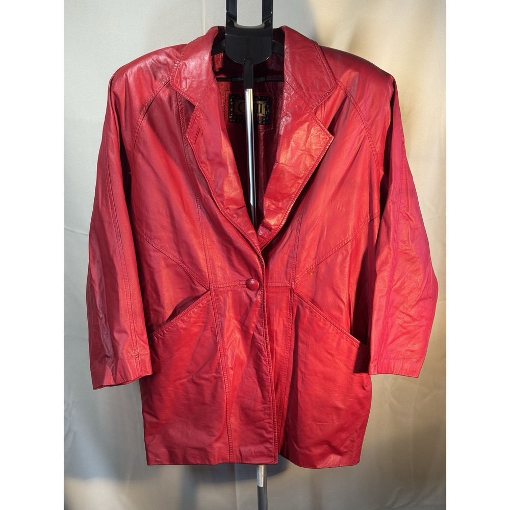 Vintage G-III Leather Red Jacket Women's Large 100% Leather Button Front Coat